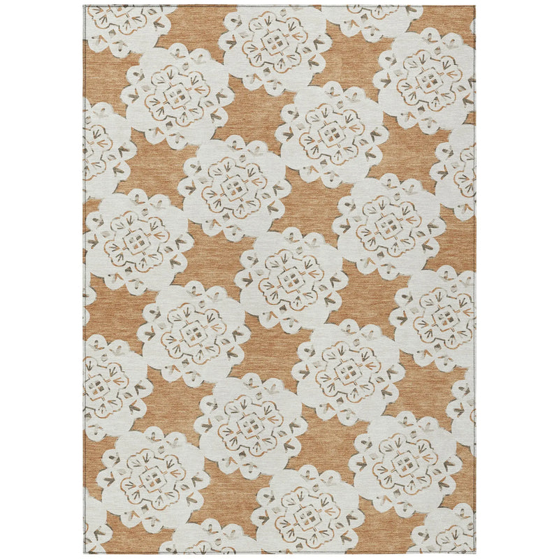 10' X 14' Copper And Ivory Quatrefoil Washable Indoor Outdoor Area Rug - GreatEagleInc