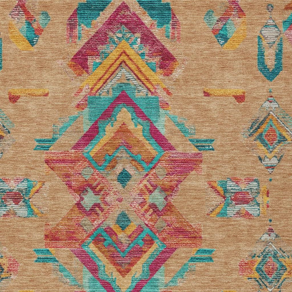 10' X 14' Copper And Ivory Tribal Washable Indoor Outdoor Area Rug Homeroots Outdoor