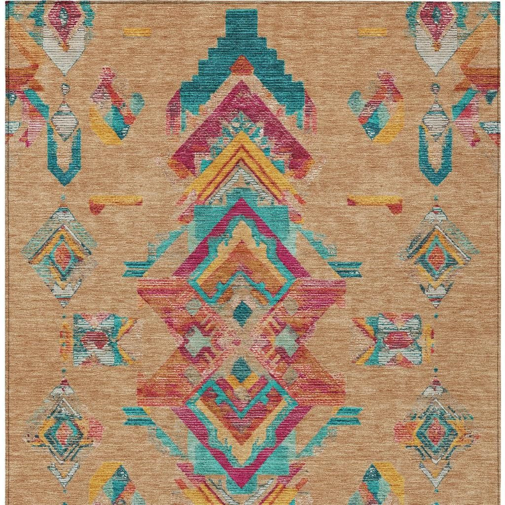 10' X 14' Copper And Ivory Tribal Washable Indoor Outdoor Area Rug Homeroots Outdoor