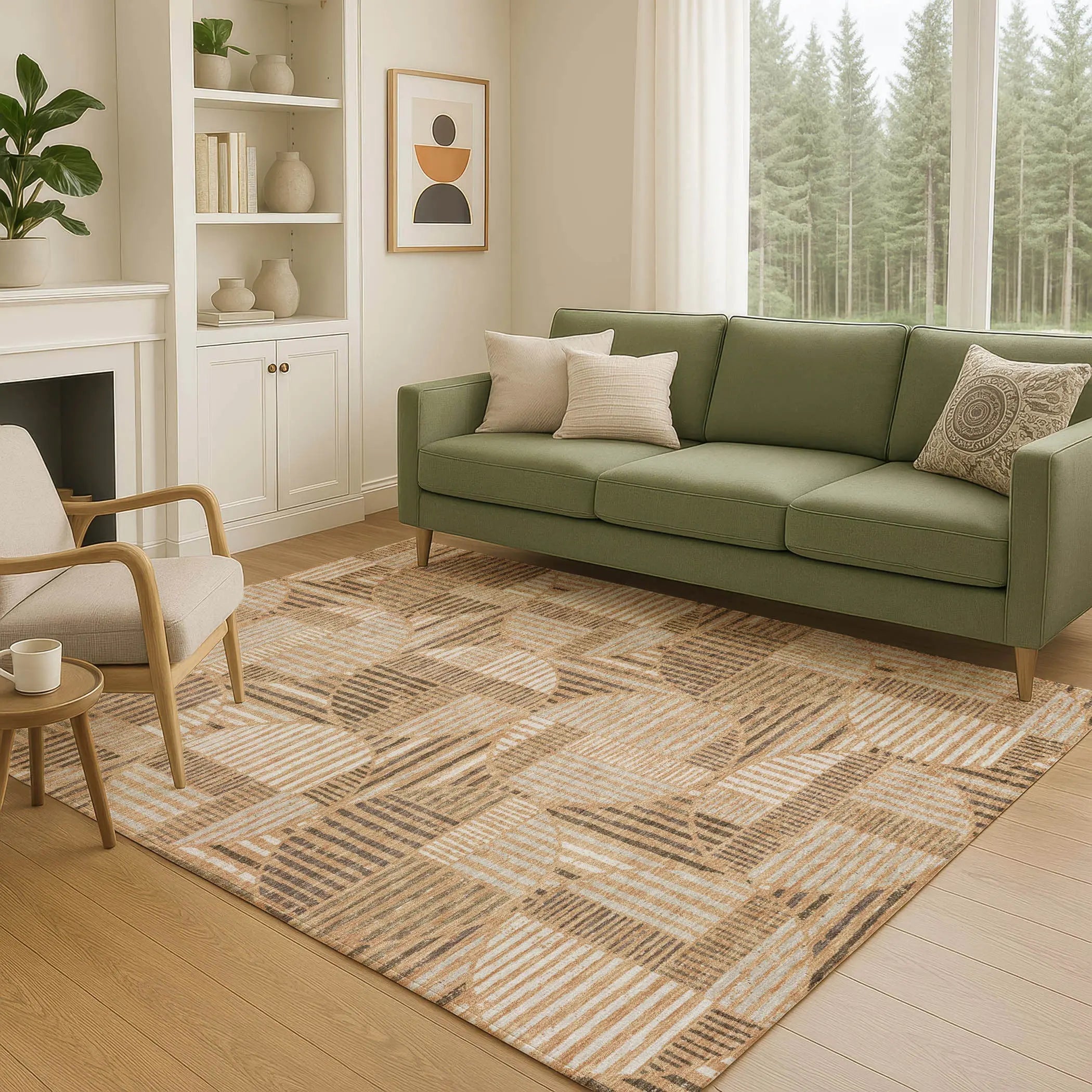 10' X 14' Copper And Khaki Geometric Washable Indoor Outdoor Area Rug Homeroots Outdoor