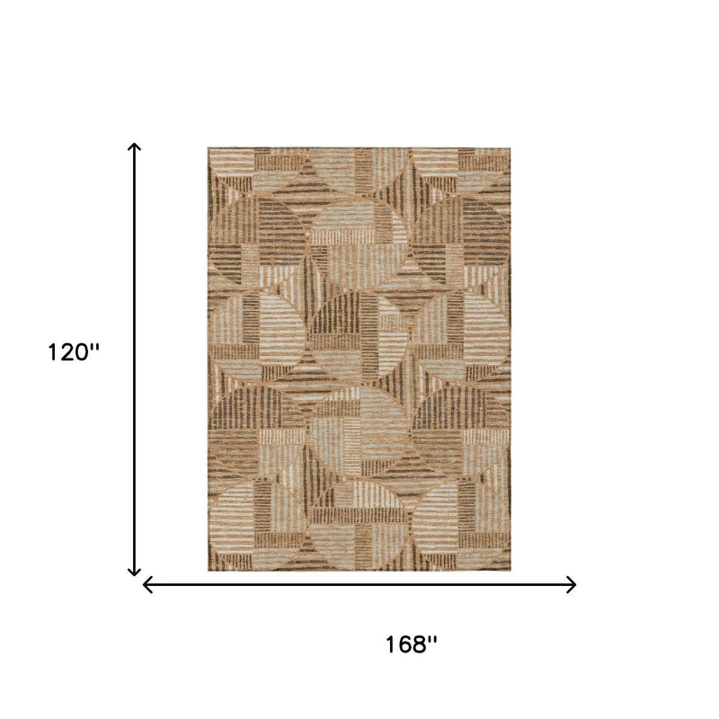 10' X 14' Copper And Khaki Geometric Washable Indoor Outdoor Area Rug Homeroots Outdoor