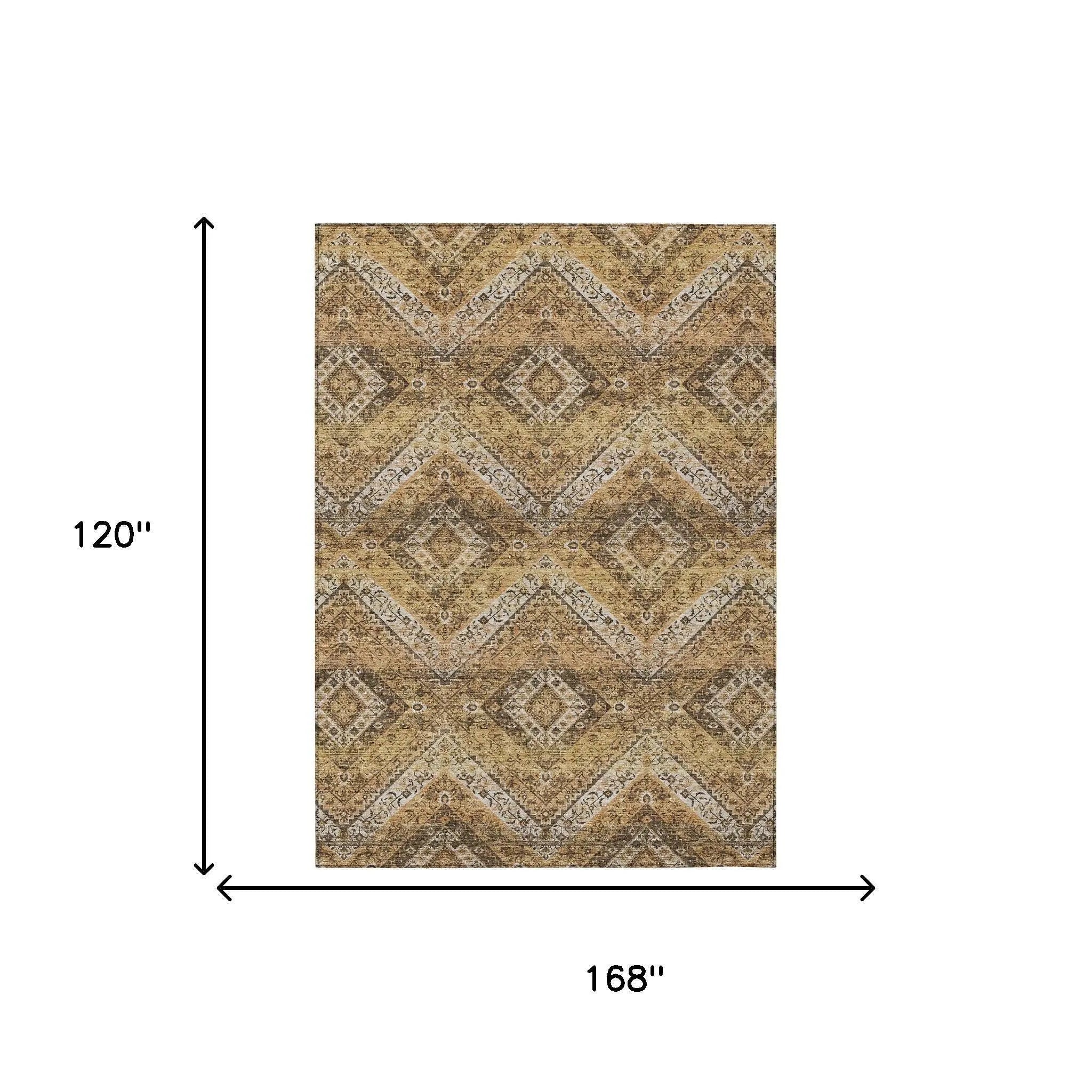10' X 14' Copper And Khaki Tribal Washable Indoor Outdoor Area Rug Homeroots Outdoor
