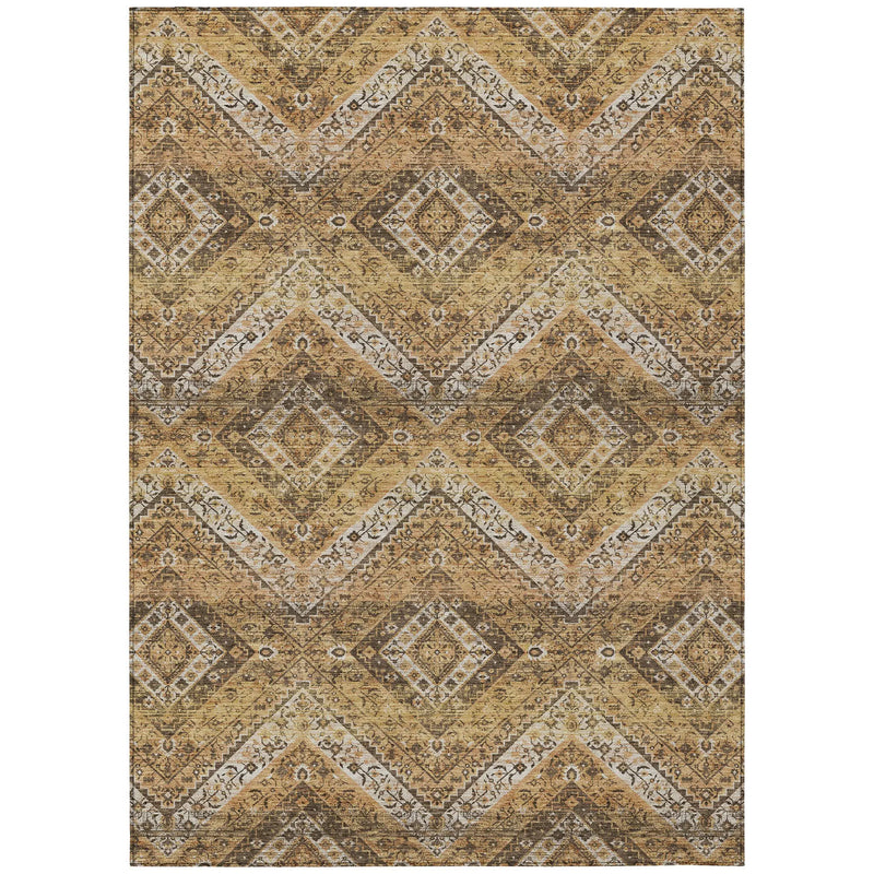 10' X 14' Copper And Khaki Tribal Washable Indoor Outdoor Area Rug Homeroots Outdoor