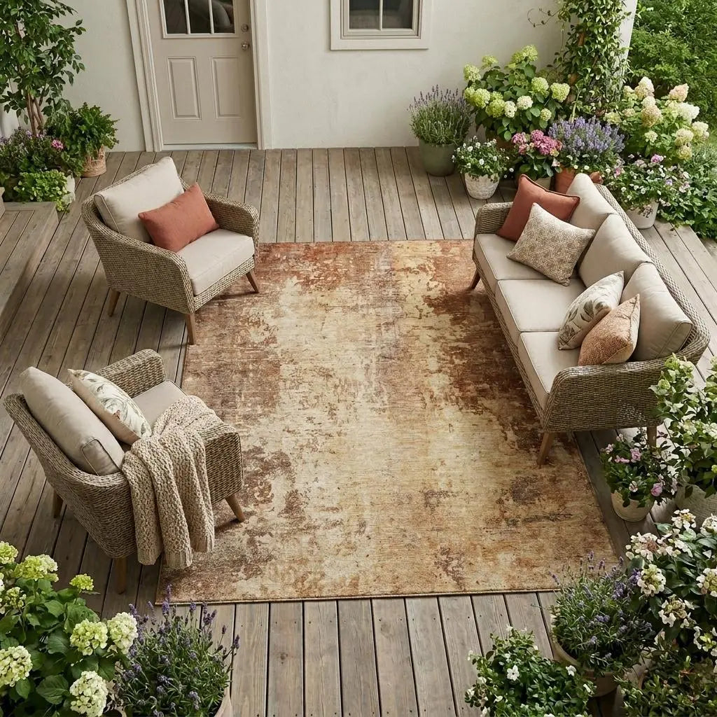 10' X 14' Copper And Orange Abstract Washable Indoor Outdoor Area Rug Homeroots Outdoor