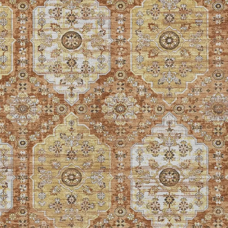 10' X 14' Copper And Orange Damask Washable Indoor Outdoor Area Rug Homeroots Outdoor