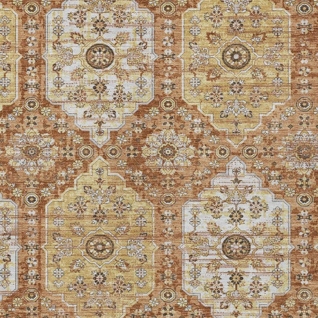 10' X 14' Copper And Orange Damask Washable Indoor Outdoor Area Rug Homeroots Outdoor