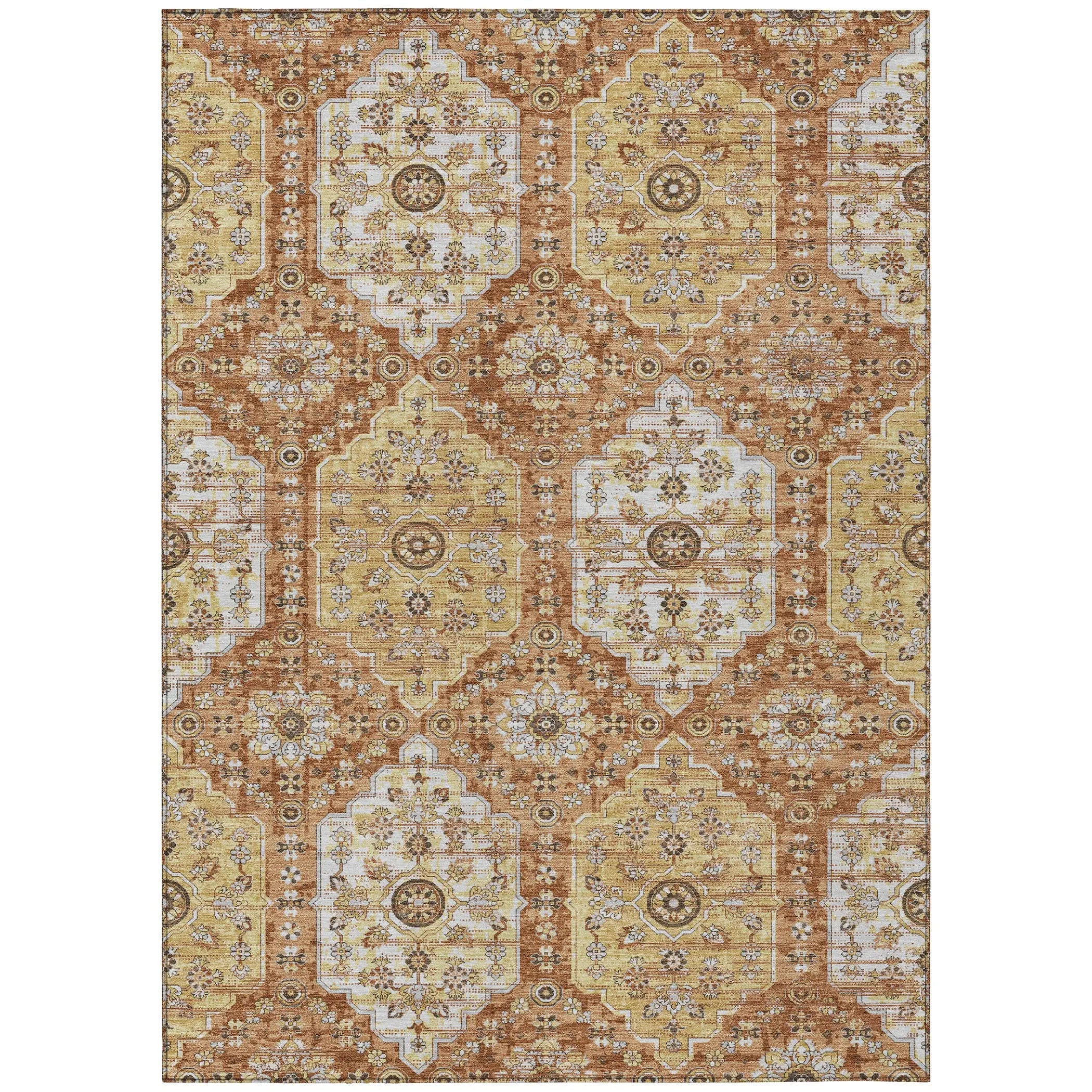 10' X 14' Copper And Orange Damask Washable Indoor Outdoor Area Rug Homeroots Outdoor