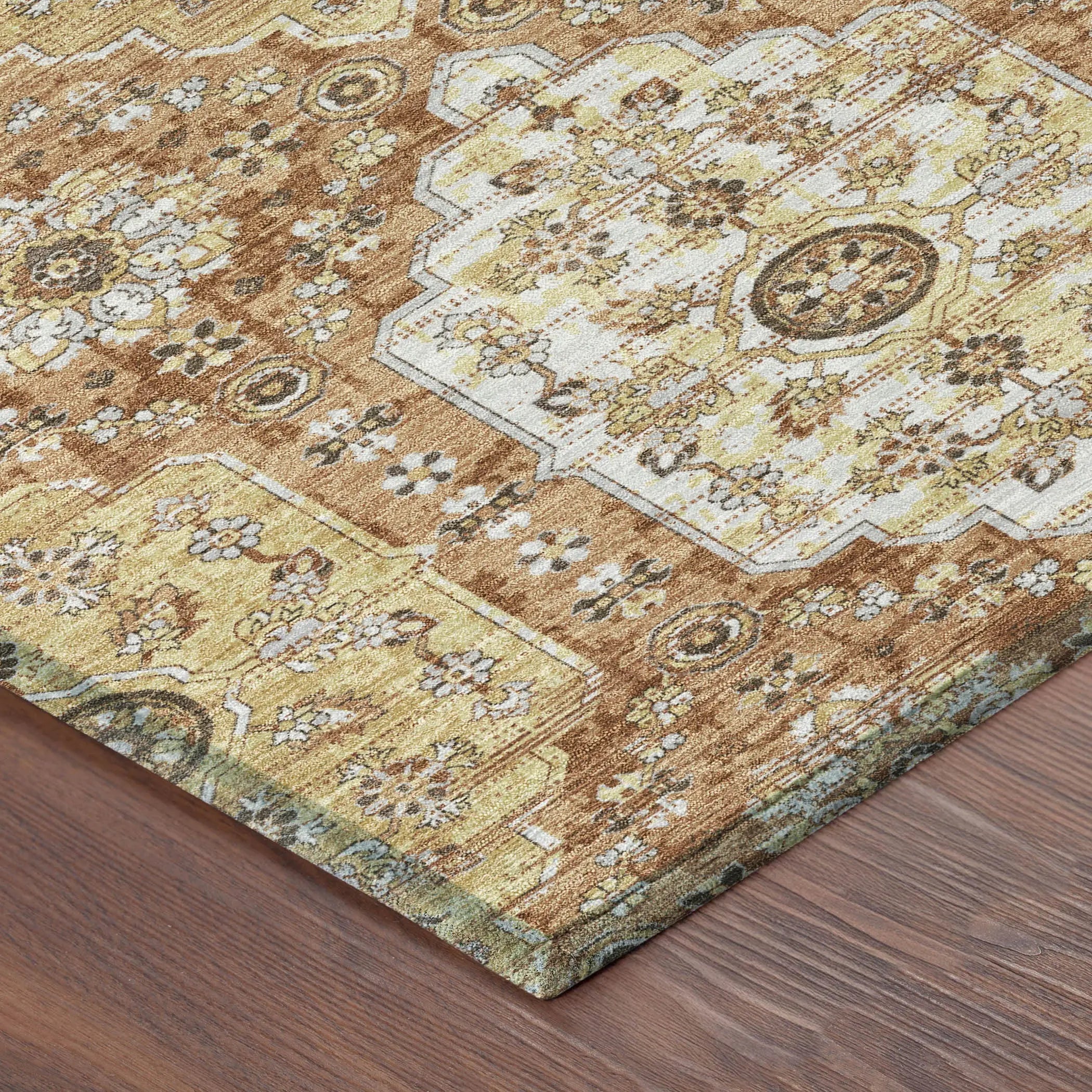 10' X 14' Copper And Orange Damask Washable Indoor Outdoor Area Rug Homeroots Outdoor