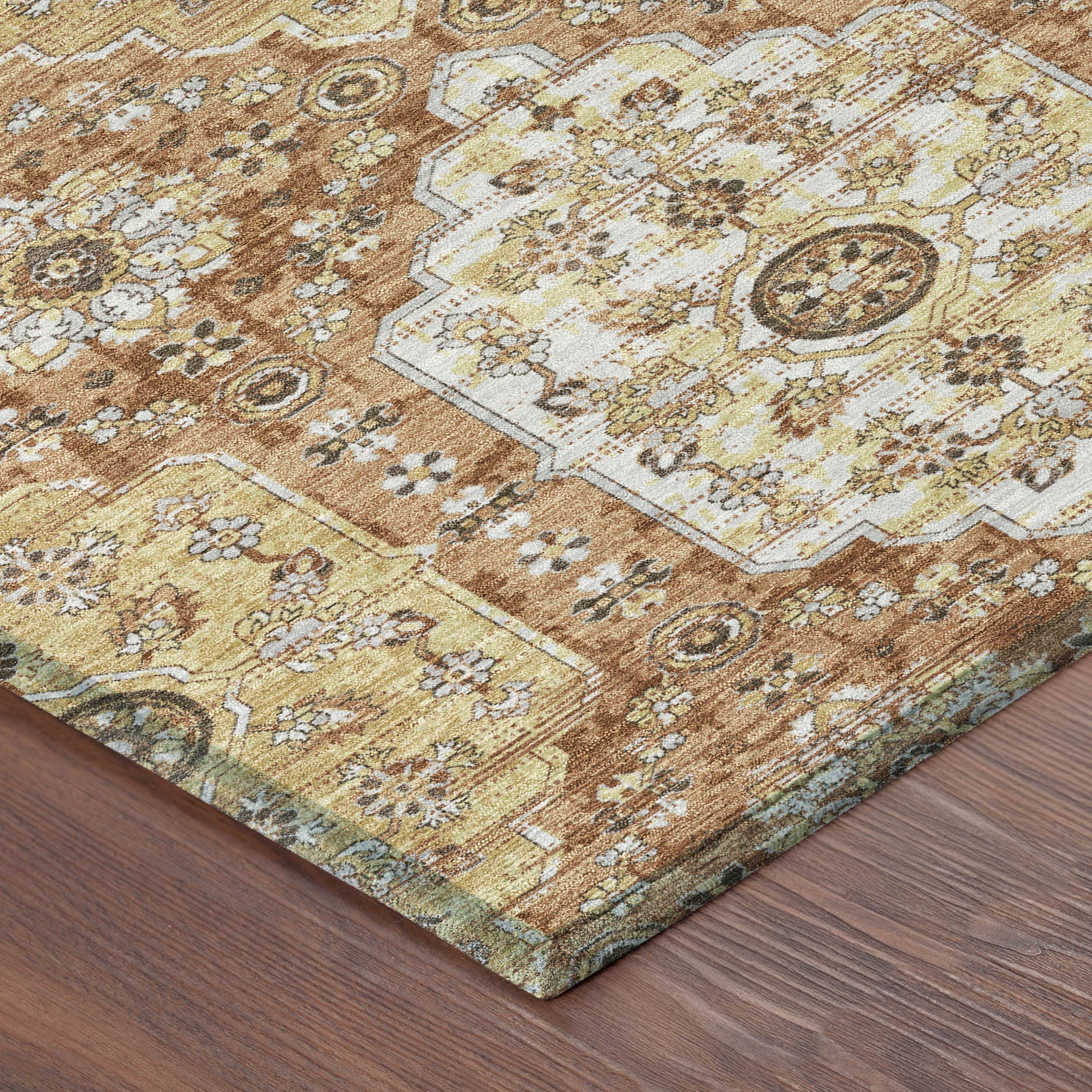 10' X 14' Copper And Orange Damask Washable Indoor Outdoor Area Rug Homeroots Outdoor