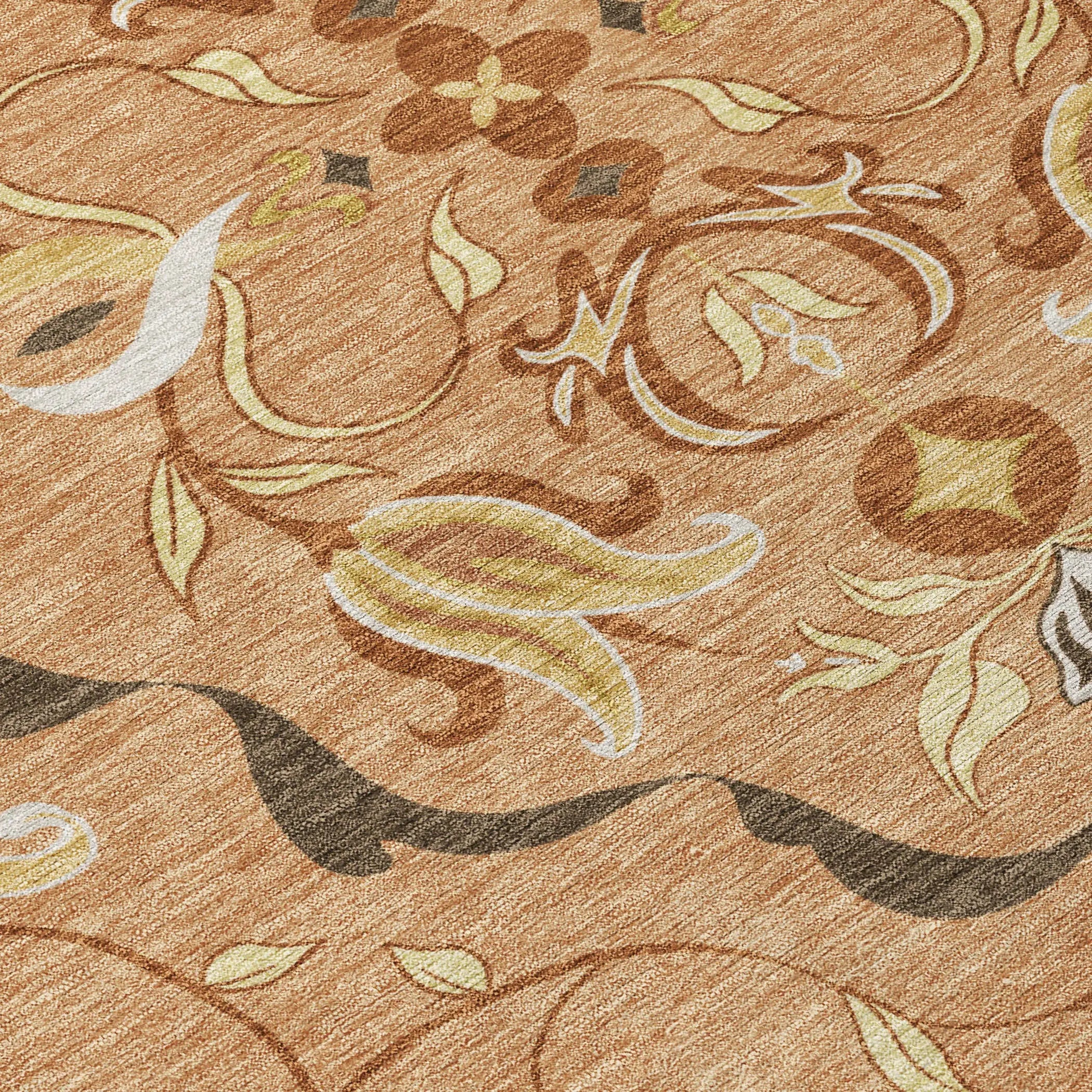 10' X 14' Copper And Orange Damask Washable Indoor Outdoor Area Rug Homeroots Outdoor