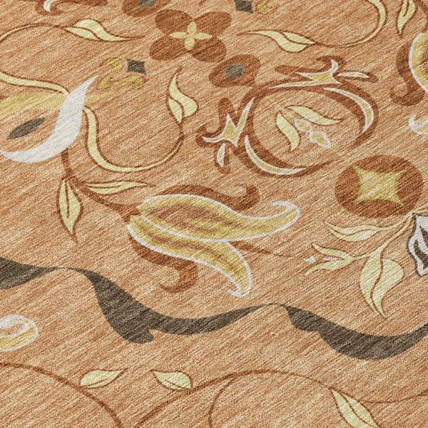 10' X 14' Copper And Orange Damask Washable Indoor Outdoor Area Rug Homeroots Outdoor