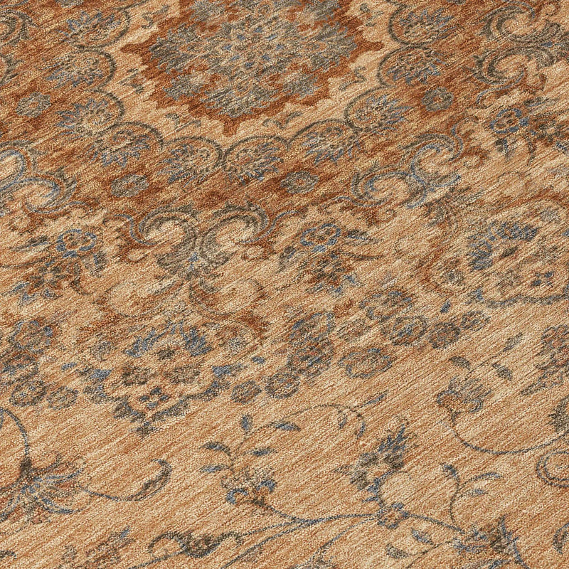 10' X 14' Copper And Orange Floral Medallion Washable Indoor Outdoor Area Rug Homeroots Outdoor
