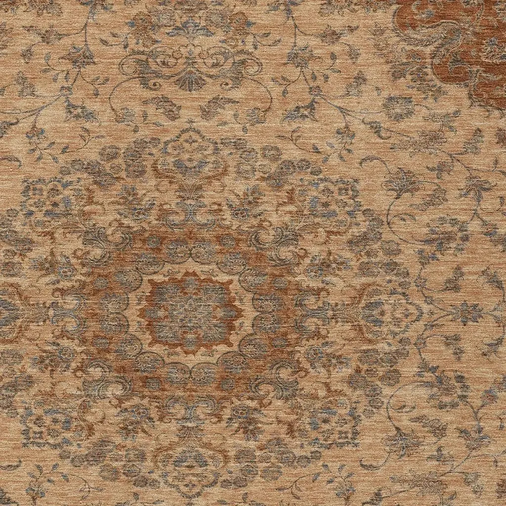 10' X 14' Copper And Orange Floral Medallion Washable Indoor Outdoor Area Rug Homeroots Outdoor