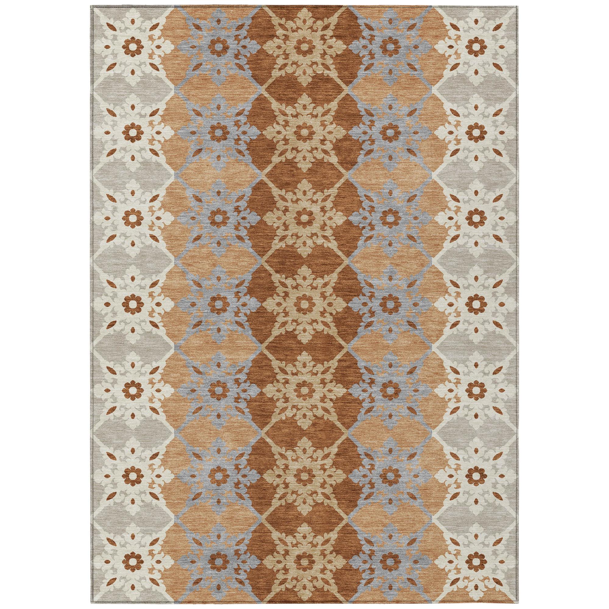 10' X 14' Copper And Orange Floral Medallion Washable Indoor Outdoor Area Rug Homeroots Outdoor