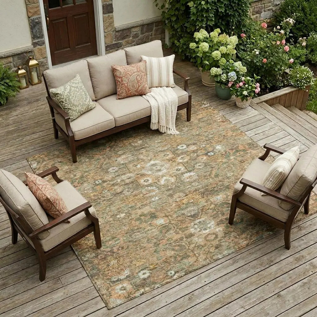 10' X 14' Copper And Orange Floral Medallion Washable Indoor Outdoor Area Rug Homeroots Outdoor