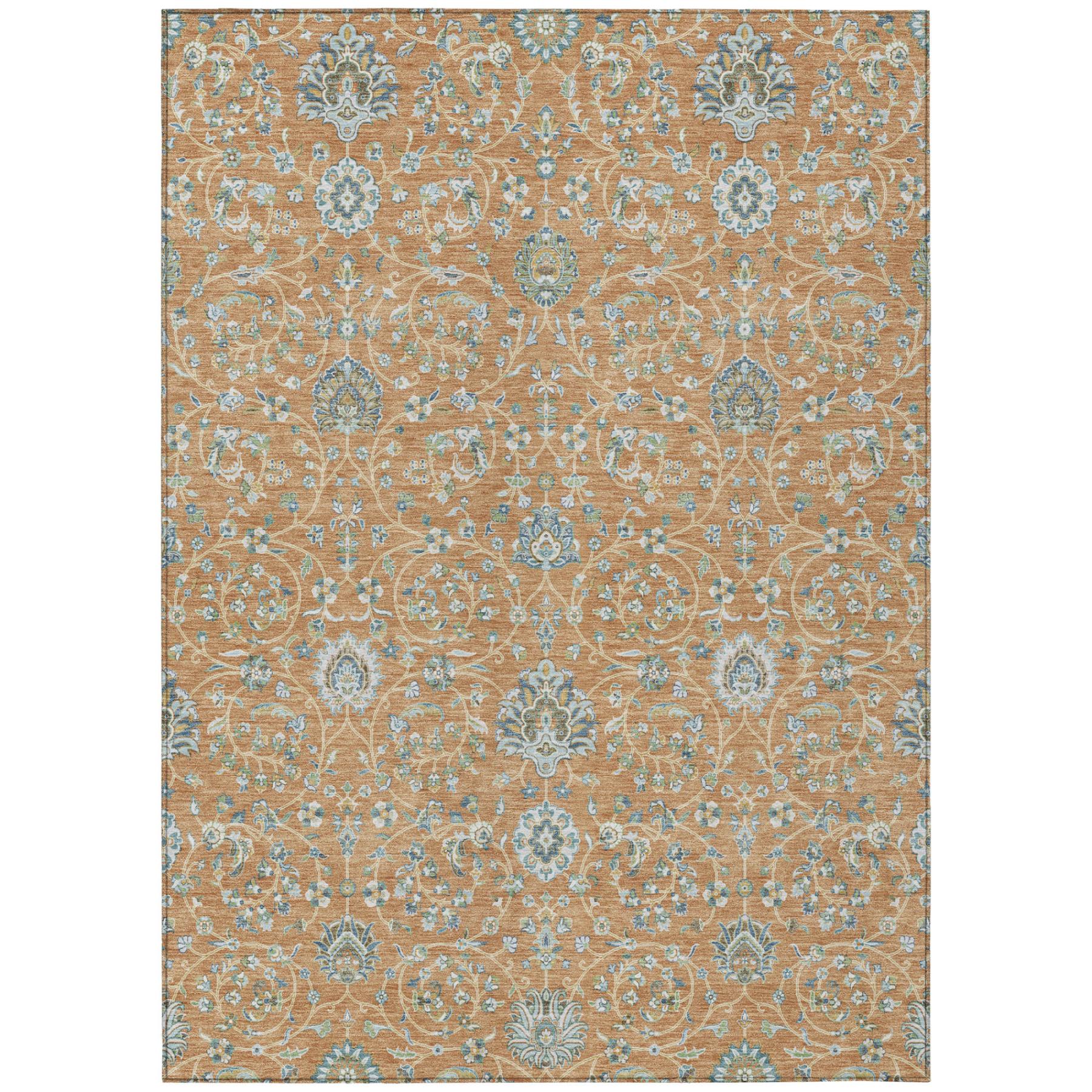 10' X 14' Copper And Orange Floral Washable Indoor Outdoor Area Rug Homeroots Outdoor