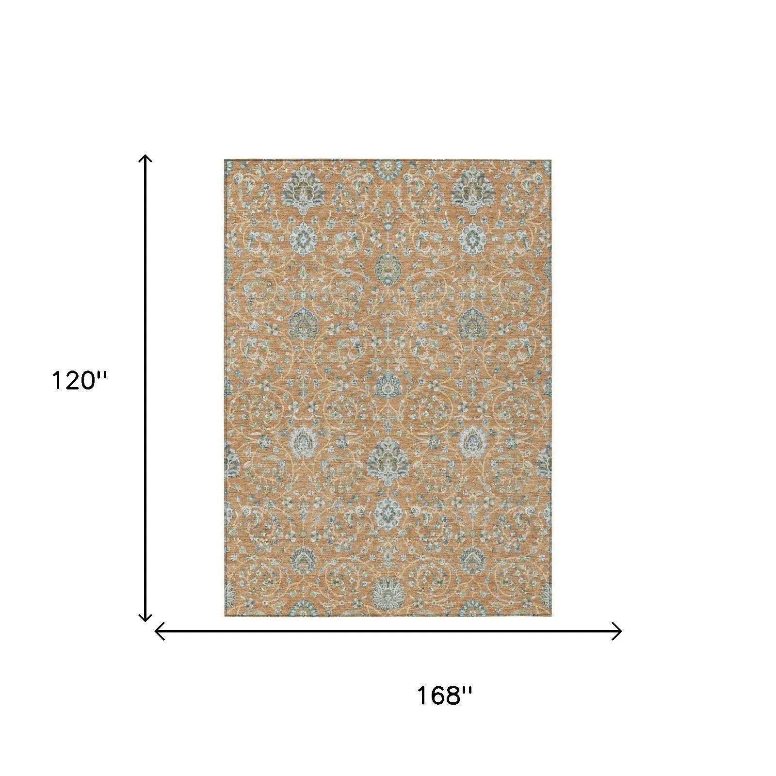 10' X 14' Copper And Orange Floral Washable Indoor Outdoor Area Rug Homeroots Outdoor
