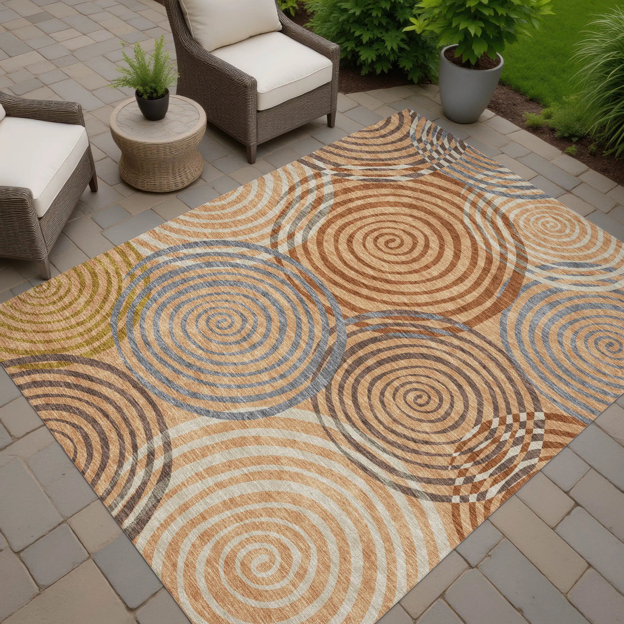 10' X 14' Copper And Orange Geometric Washable Indoor Outdoor Area Rug Homeroots Outdoor
