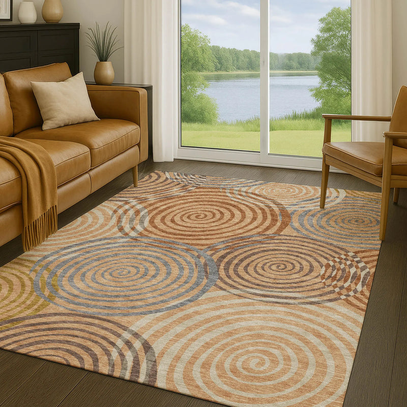 10' X 14' Copper And Orange Geometric Washable Indoor Outdoor Area Rug Homeroots Outdoor