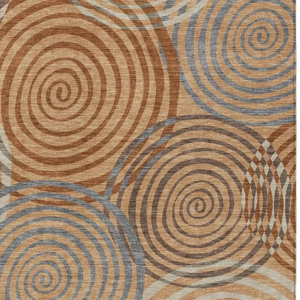 10' X 14' Copper And Orange Geometric Washable Indoor Outdoor Area Rug Homeroots Outdoor