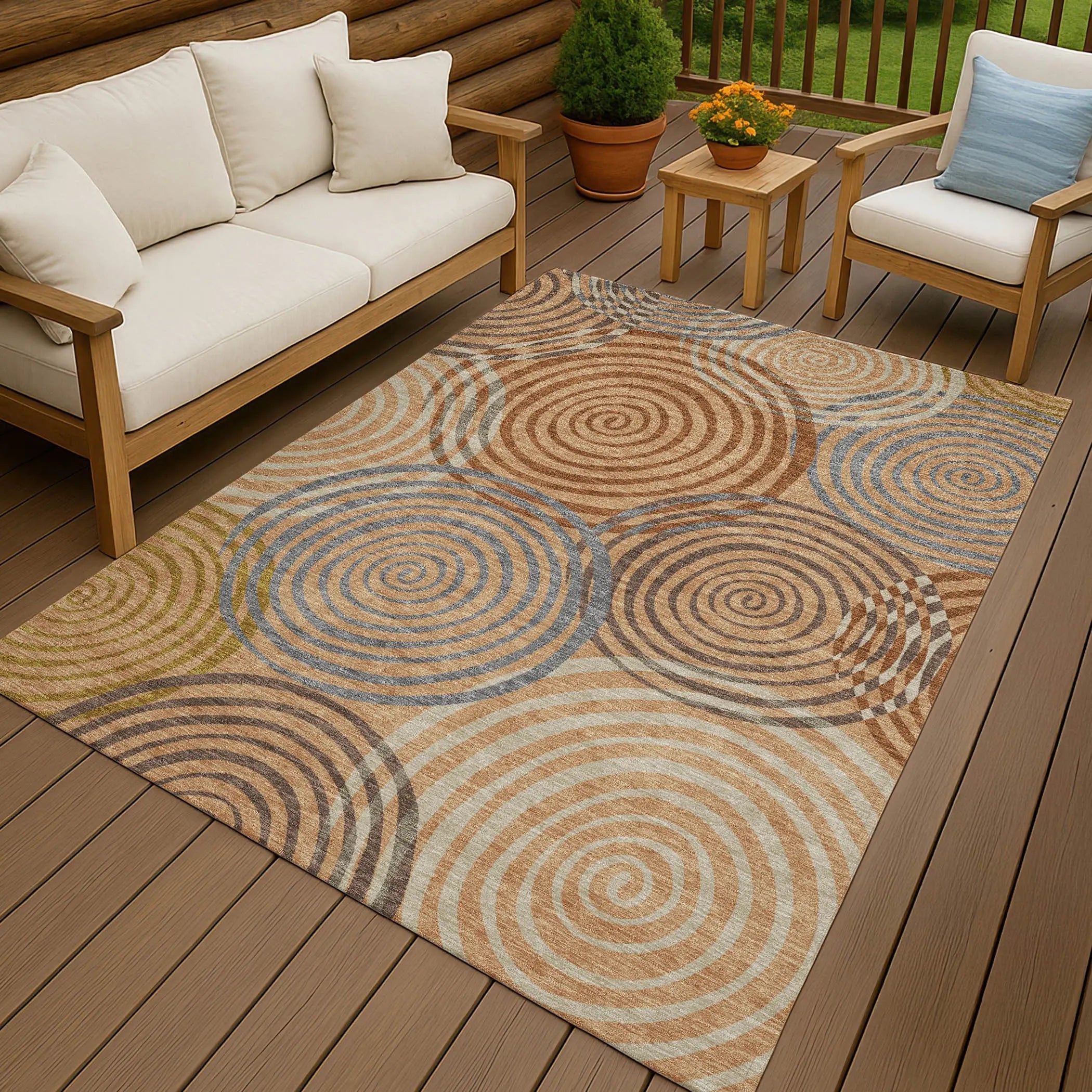 10' X 14' Copper And Orange Geometric Washable Indoor Outdoor Area Rug Homeroots Outdoor