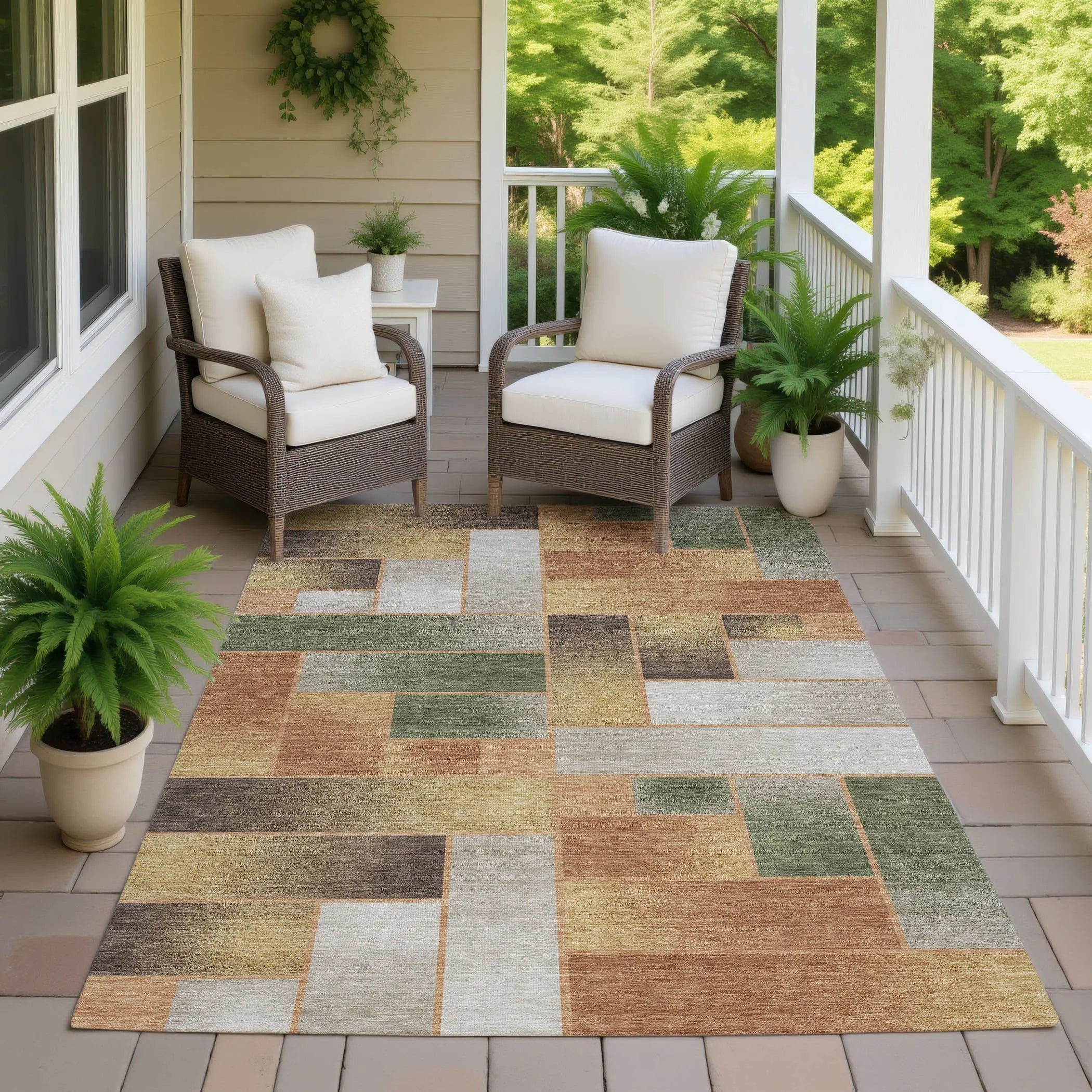 10' X 14' Copper And Orange Geometric Washable Indoor Outdoor Area Rug Homeroots Outdoor