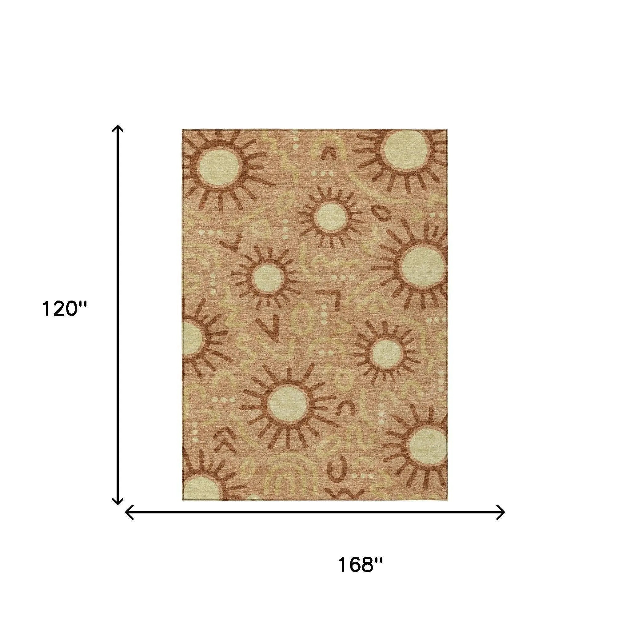 10' X 14' Copper And Orange Geometric Washable Indoor Outdoor Area Rug Homeroots Outdoor