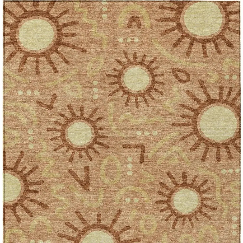10' X 14' Copper And Orange Geometric Washable Indoor Outdoor Area Rug Homeroots Outdoor