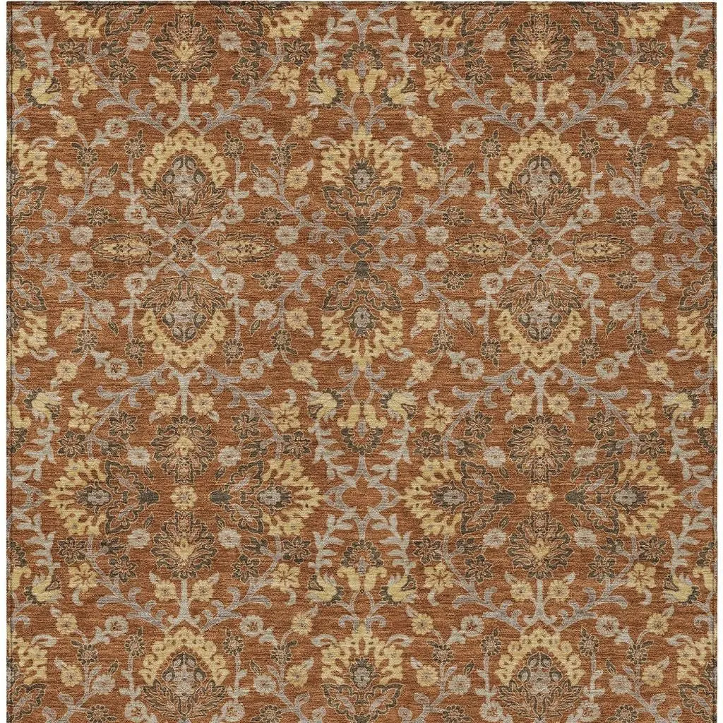 10' X 14' Copper And Orange Geometric Washable Indoor Outdoor Area Rug Homeroots Outdoor