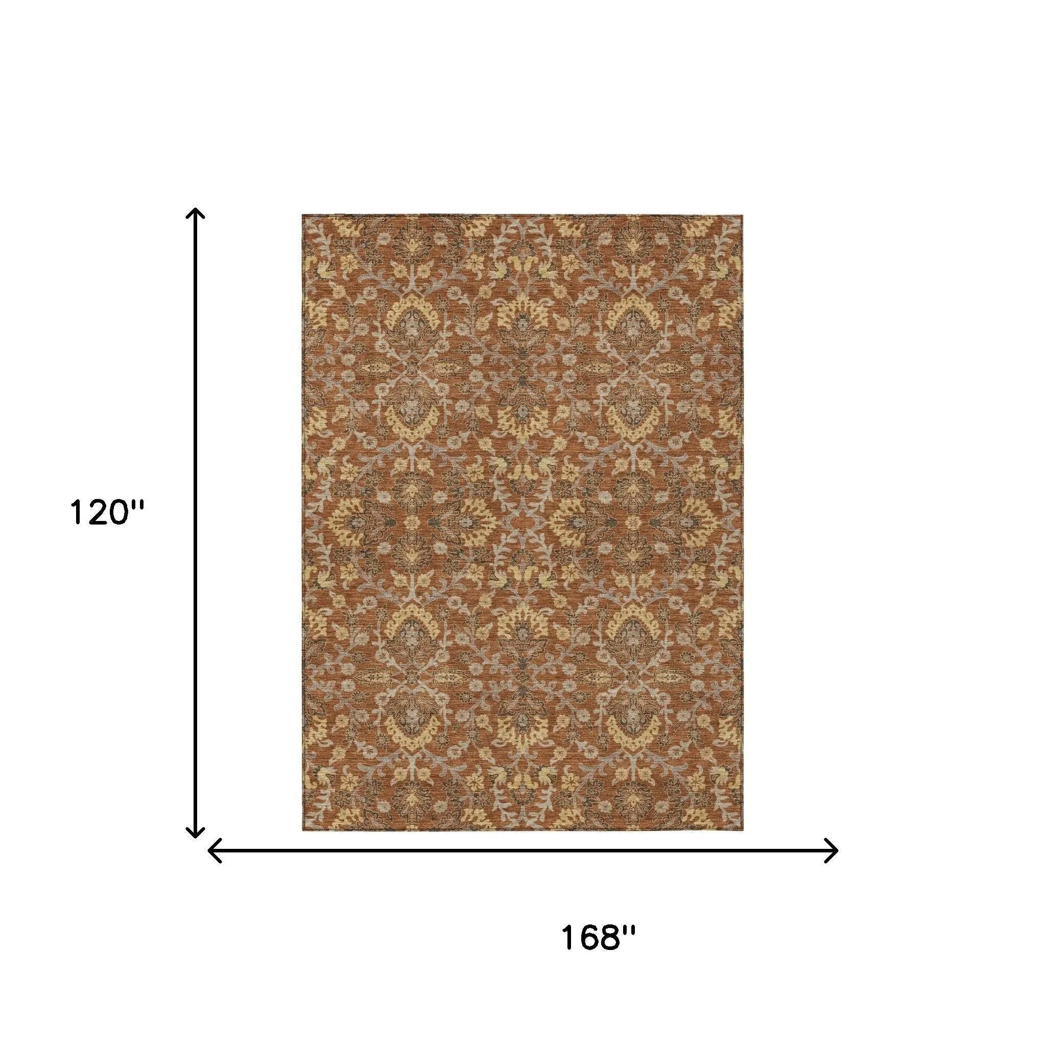 10' X 14' Copper And Orange Geometric Washable Indoor Outdoor Area Rug Homeroots Outdoor