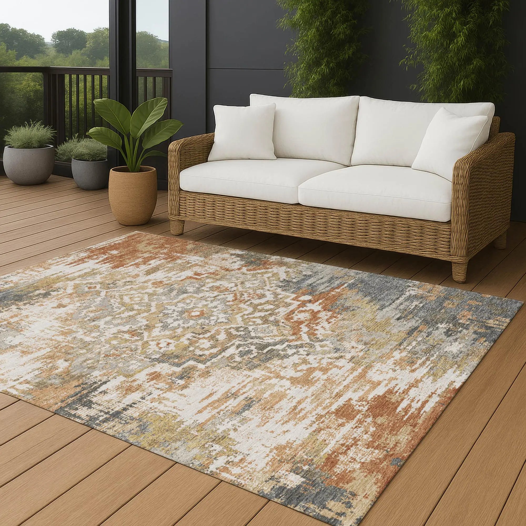 10' X 14' Copper And Orange Medallion Washable Indoor Outdoor Area Rug Homeroots Outdoor