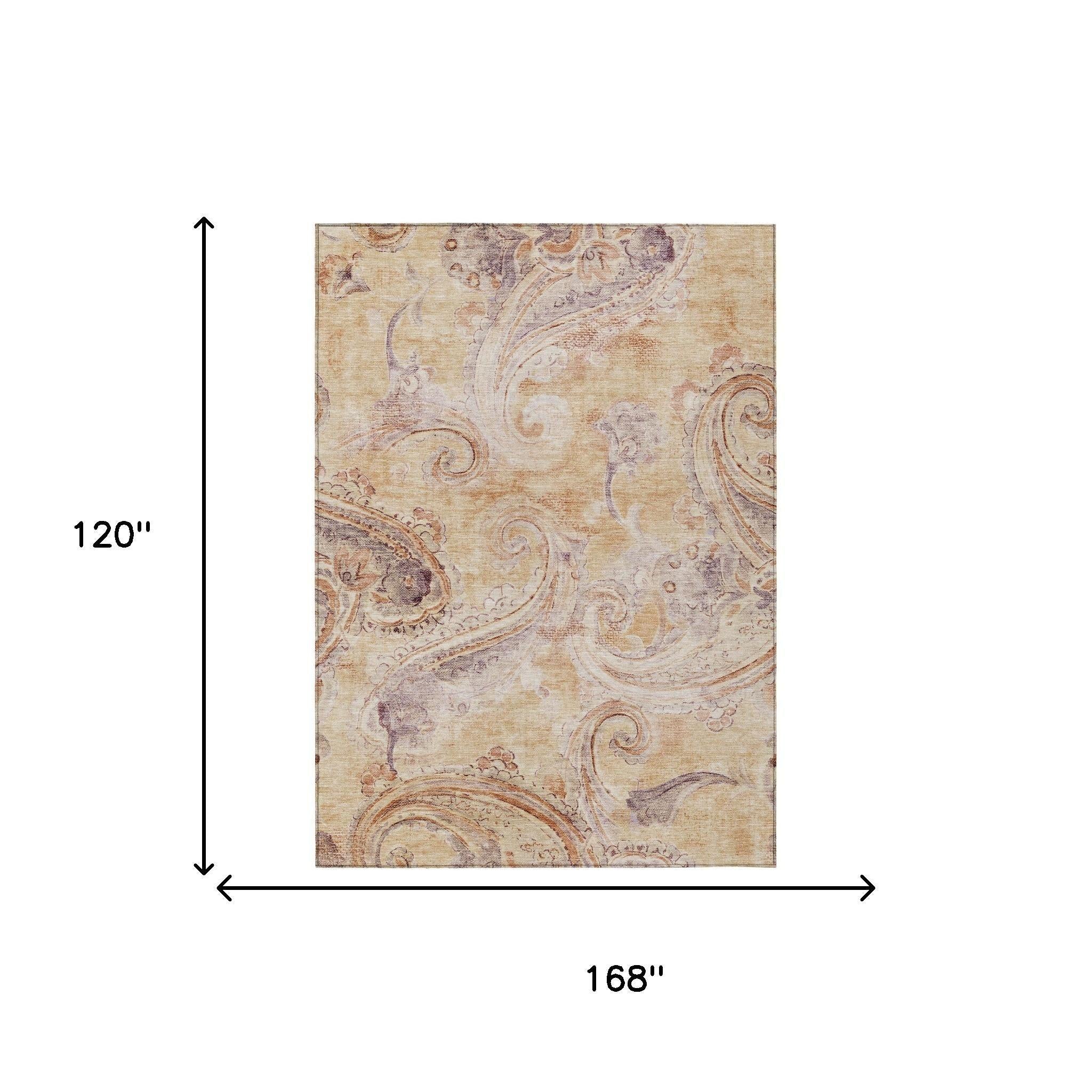 10' X 14' Copper And Orange Paisley Washable Indoor Outdoor Area Rug Homeroots Outdoor