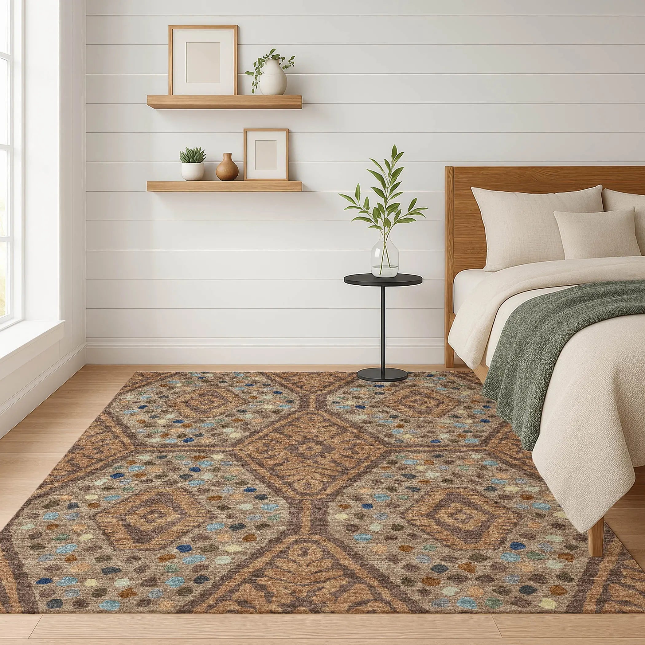 10' X 14' Copper And Orange Tribal Washable Indoor Outdoor Area Rug Homeroots Outdoor