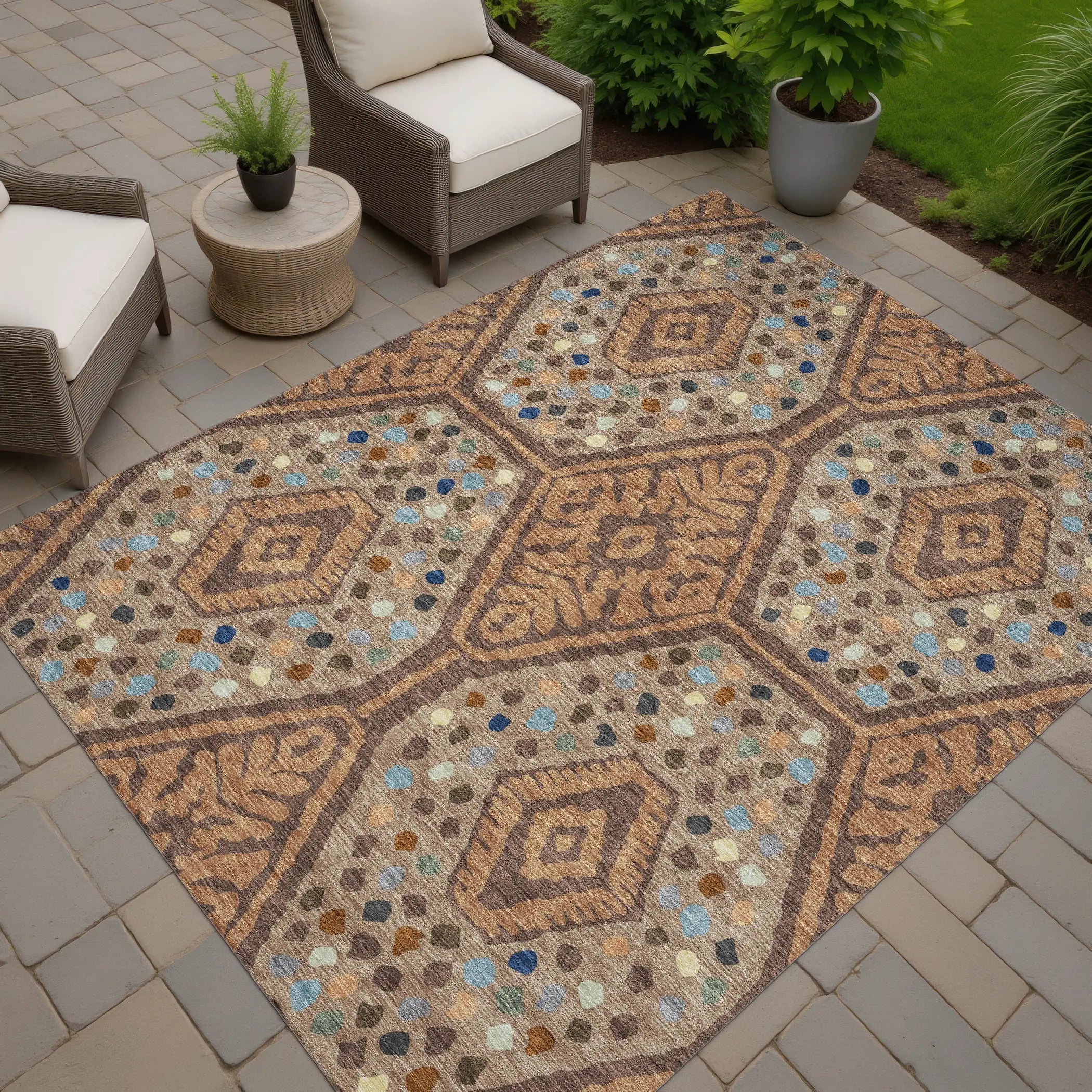 10' X 14' Copper And Orange Tribal Washable Indoor Outdoor Area Rug Homeroots Outdoor