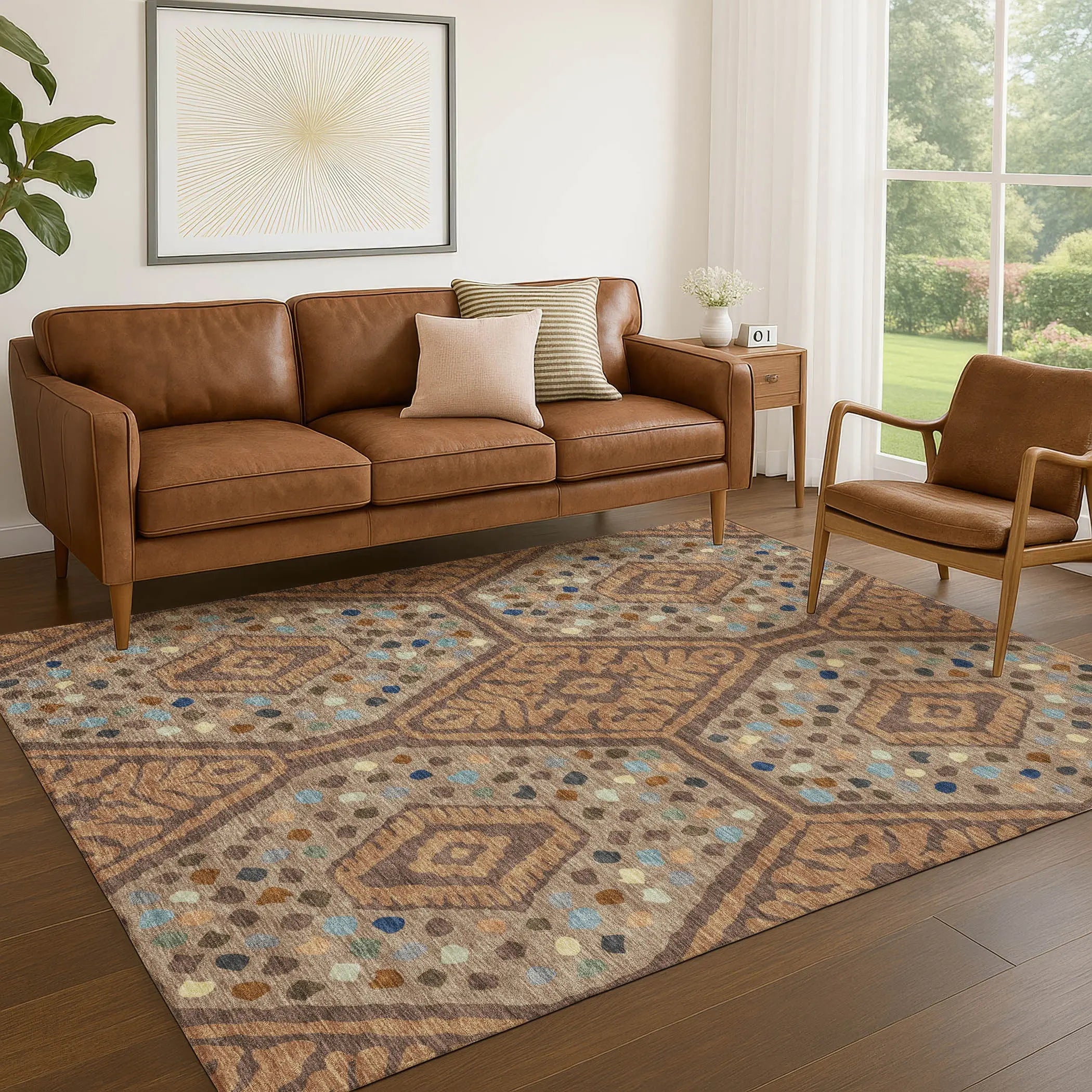 10' X 14' Copper And Orange Tribal Washable Indoor Outdoor Area Rug Homeroots Outdoor