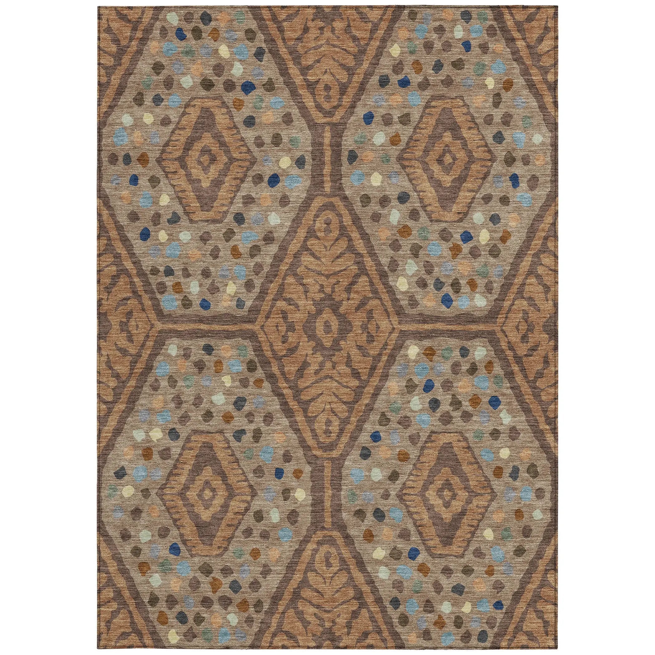 10' X 14' Copper And Orange Tribal Washable Indoor Outdoor Area Rug Homeroots Outdoor
