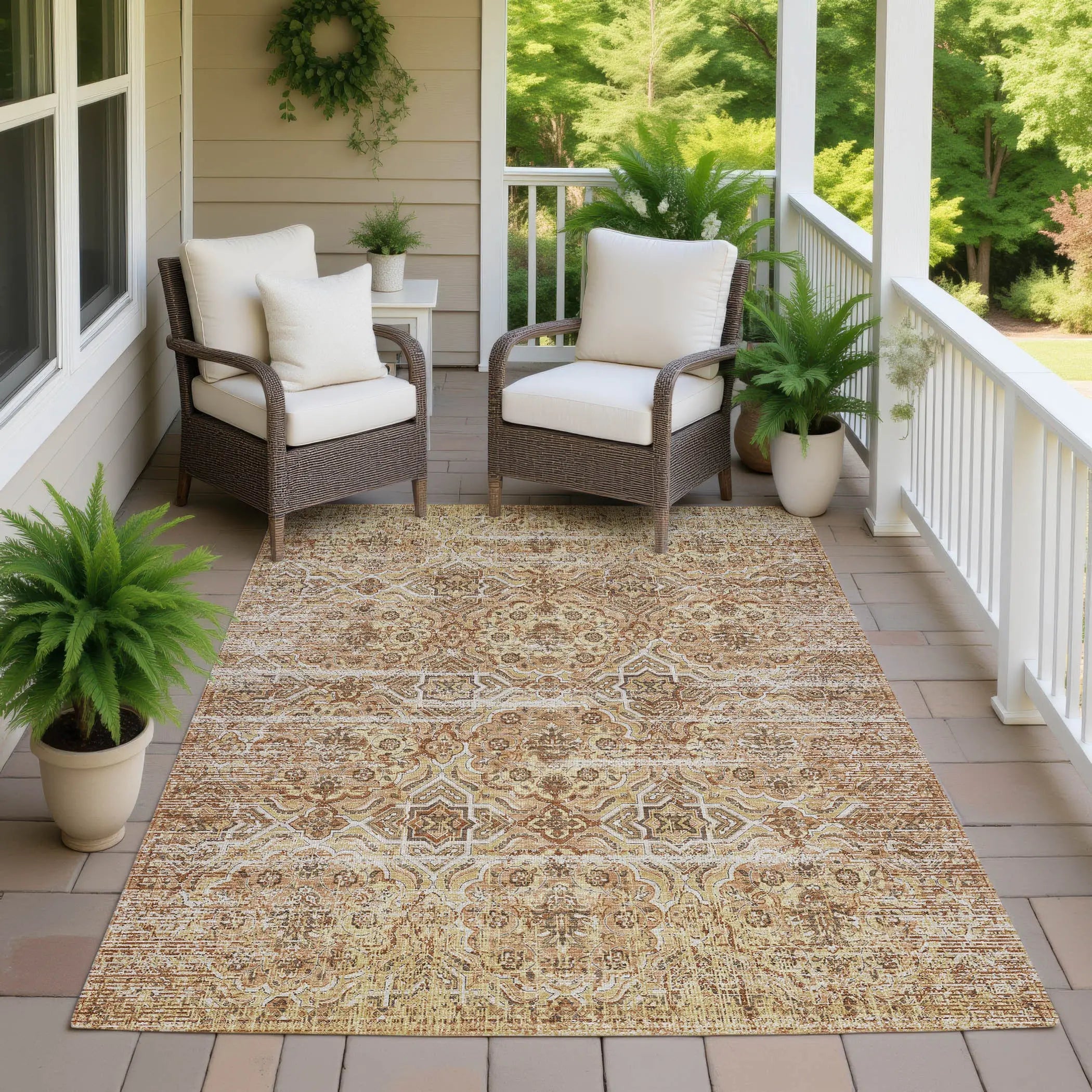 10' X 14' Copper And Purple Floral Washable Indoor Outdoor Area Rug Homeroots Outdoor