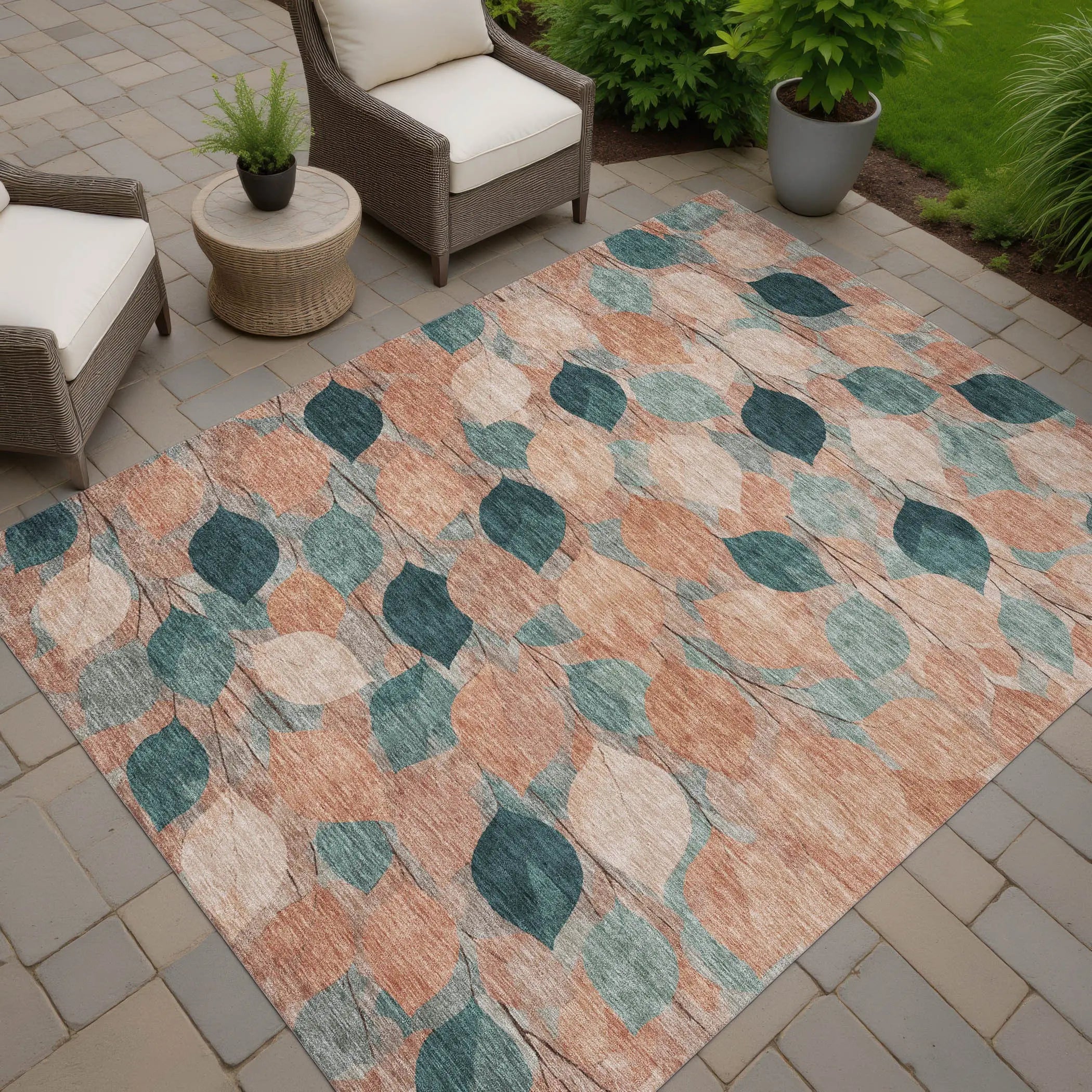 10' X 14' Copper And Salmon Floral Washable Indoor Outdoor Area Rug Homeroots Outdoor