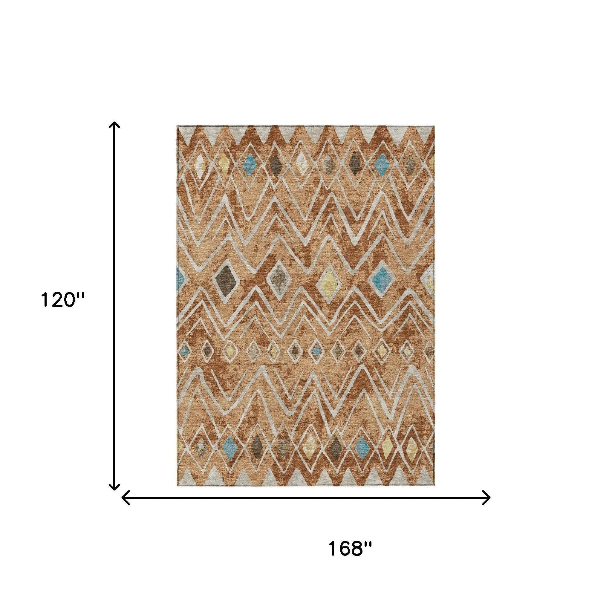 10' X 14' Copper And Taupe Geometric Washable Indoor Outdoor Area Rug Homeroots Outdoor