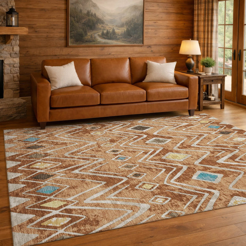 10' X 14' Copper And Taupe Geometric Washable Indoor Outdoor Area Rug Homeroots Outdoor