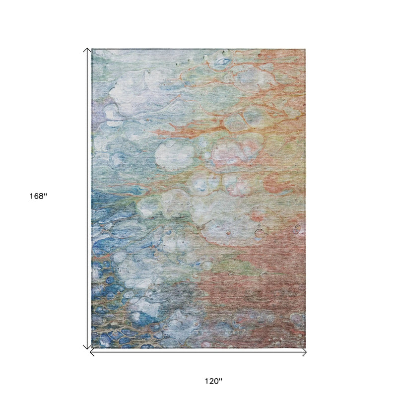 10' X 14' Copper Blue And Artichoke Green Abstract Washable Indoor Outdoor Area Rug Homeroots Outdoor