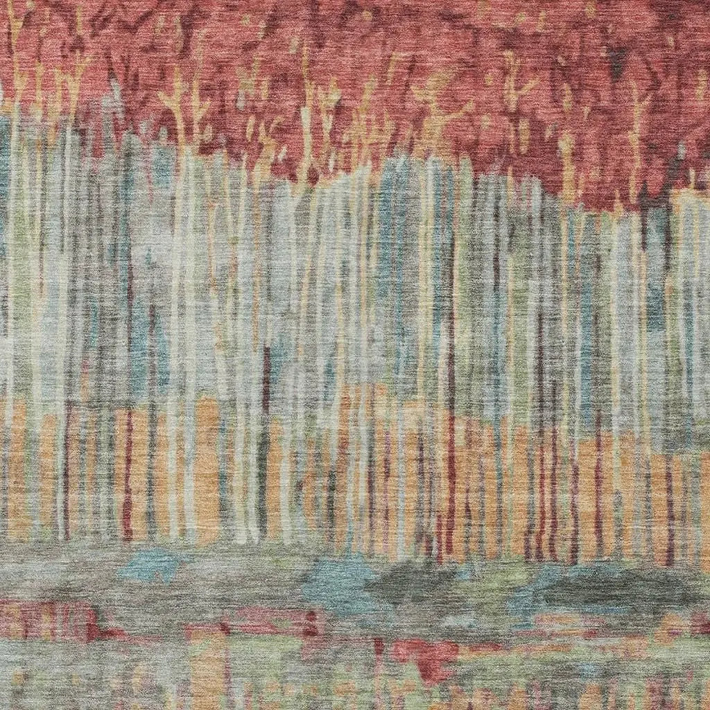 10' X 14' Coral And Sage Abstract Washable Indoor Outdoor Area Rug Homeroots Outdoor