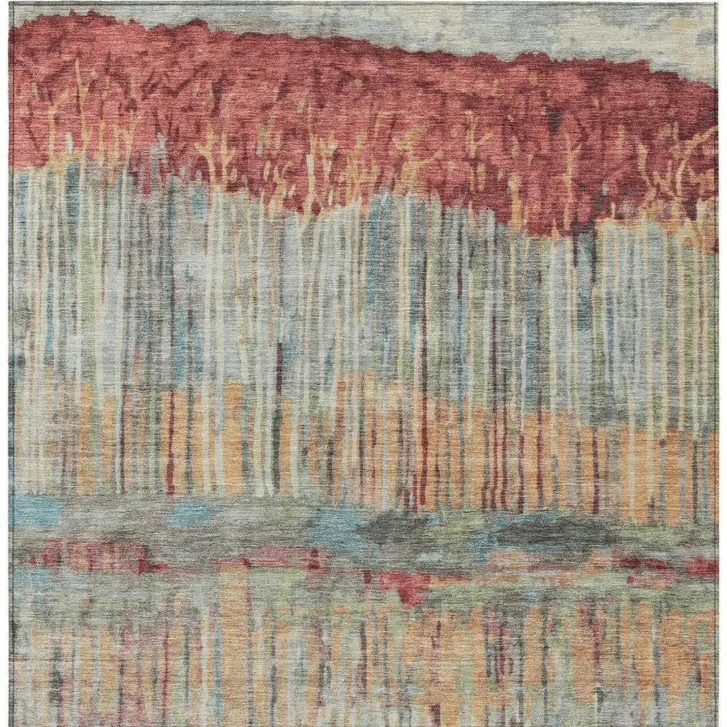 10' X 14' Coral And Sage Abstract Washable Indoor Outdoor Area Rug Homeroots Outdoor