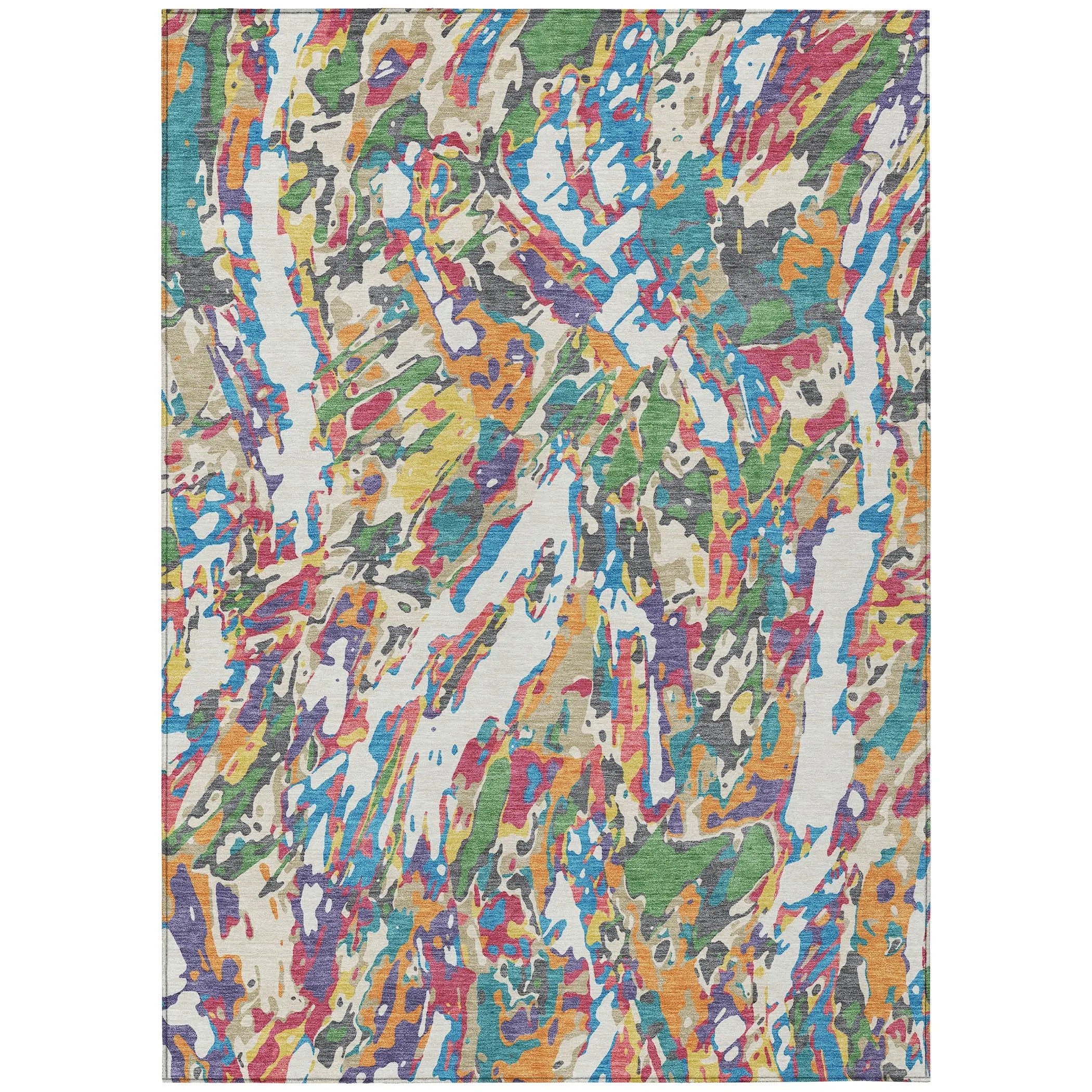10' X 14' Cream And Green Abstract Washable Indoor Outdoor Area Rug Homeroots Outdoor