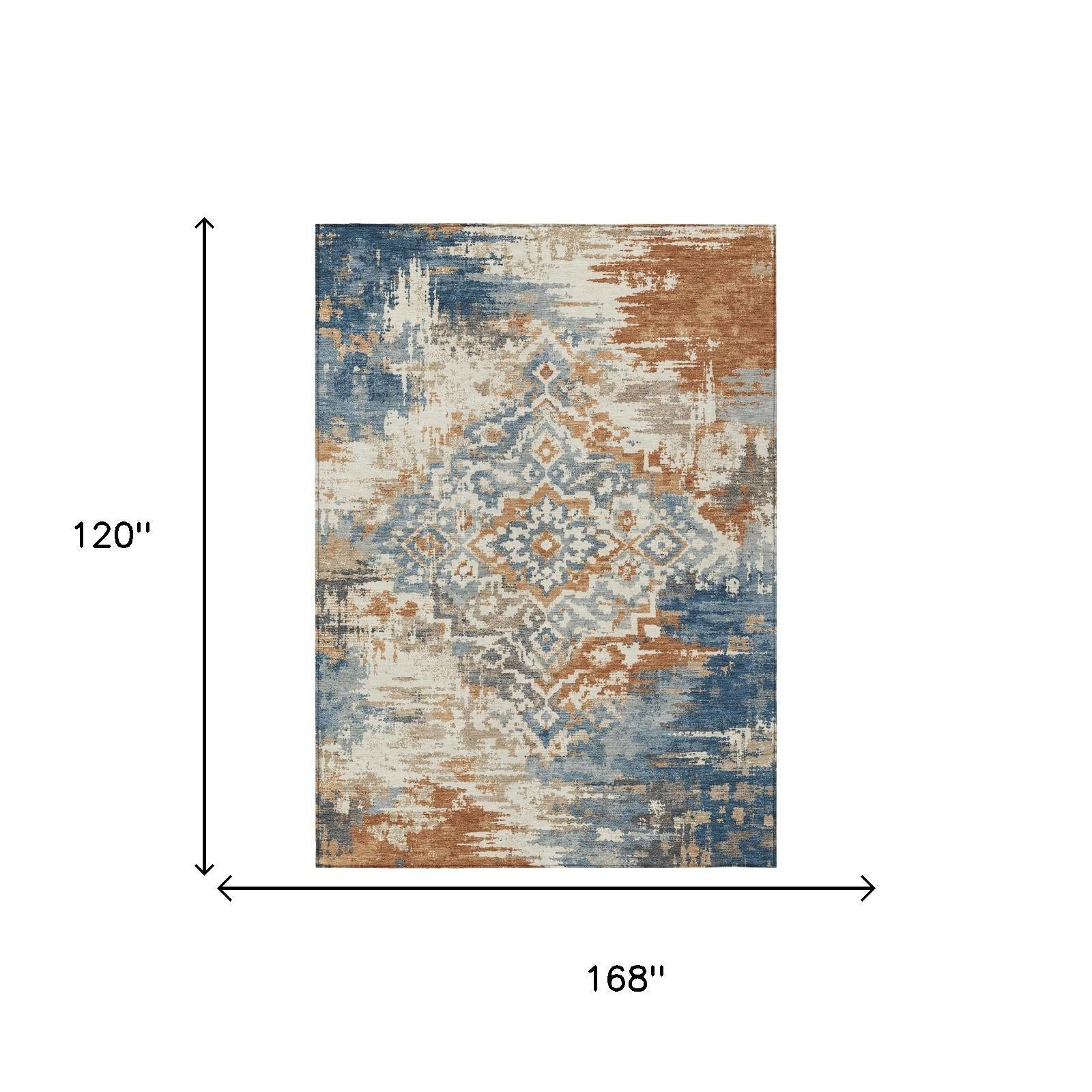 10' X 14' Cream And Ivory Medallion Washable Indoor Outdoor Area Rug Homeroots Outdoor