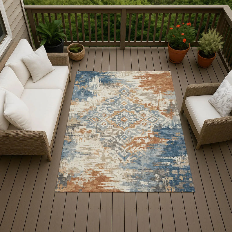 10' X 14' Cream And Ivory Medallion Washable Indoor Outdoor Area Rug Homeroots Outdoor
