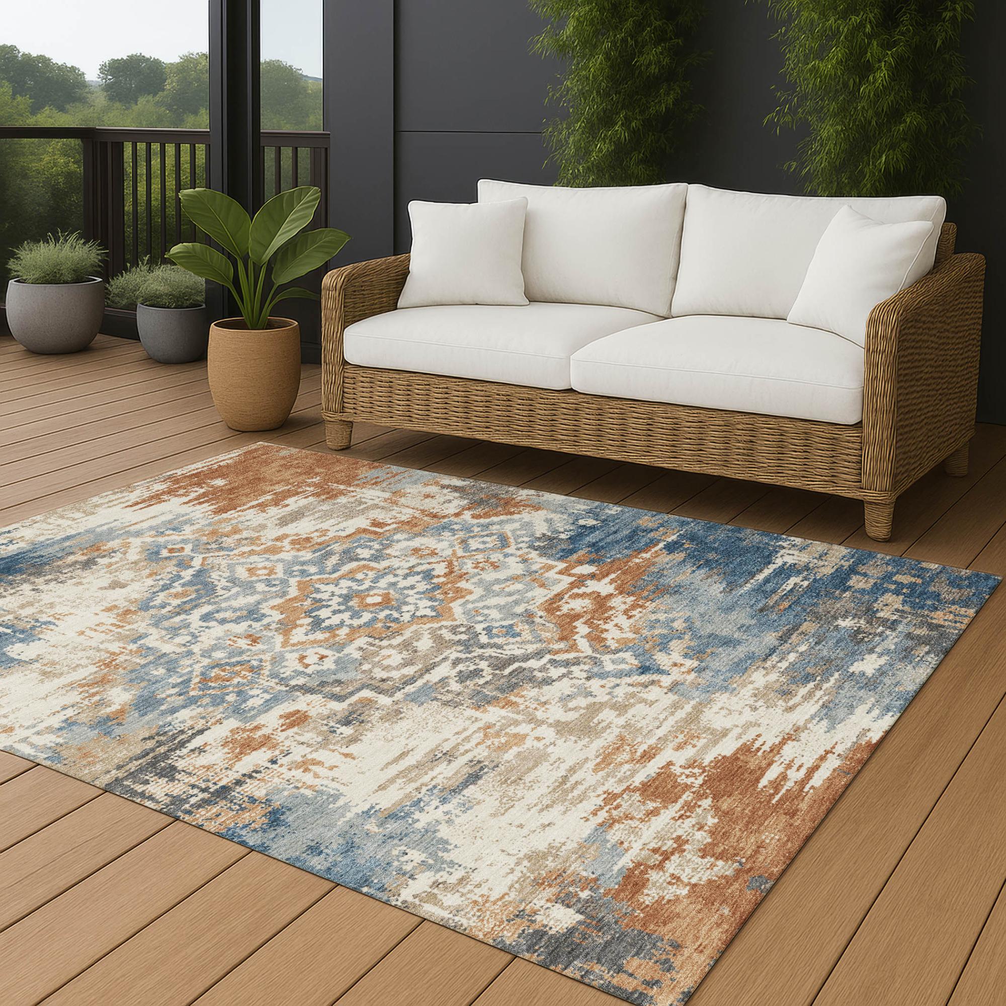 10' X 14' Cream And Ivory Medallion Washable Indoor Outdoor Area Rug Homeroots Outdoor