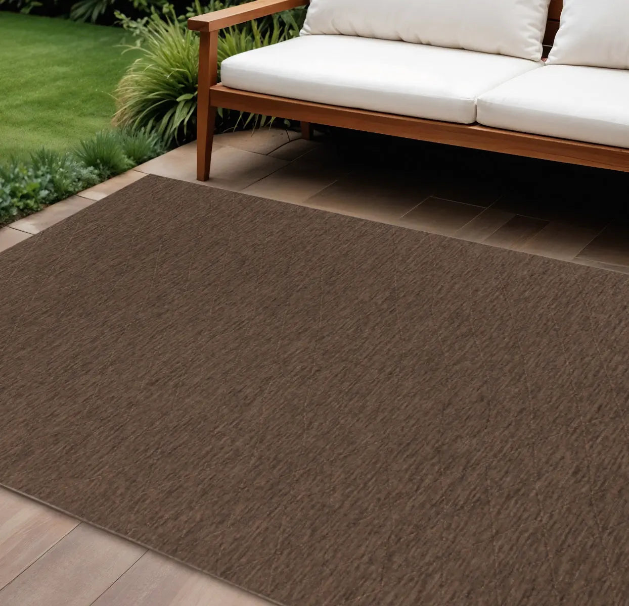 10' X 14' Dark Brown And Brown Geometric Indoor Outdoor Area Rug Homeroots Outdoor