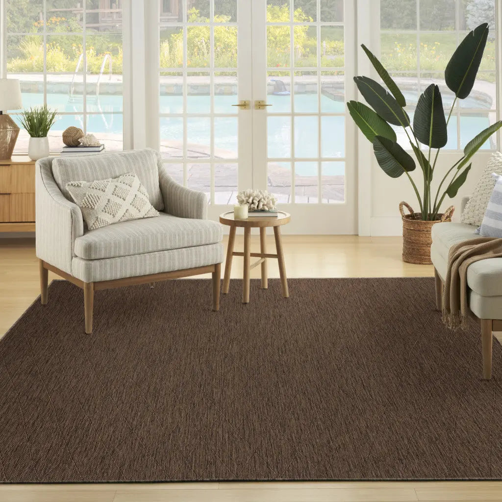 10' X 14' Dark Brown And Brown Geometric Indoor Outdoor Area Rug Homeroots Outdoor