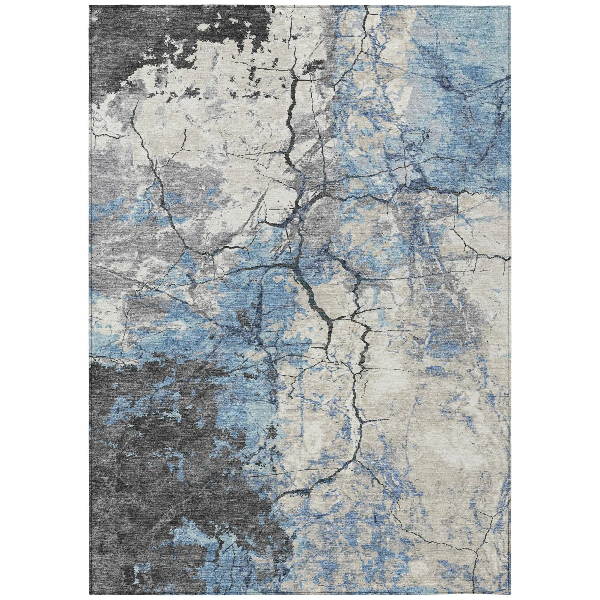 10' X 14' Denim Blue And Blue Abstract Washable Indoor Outdoor Area Rug Homeroots Outdoor